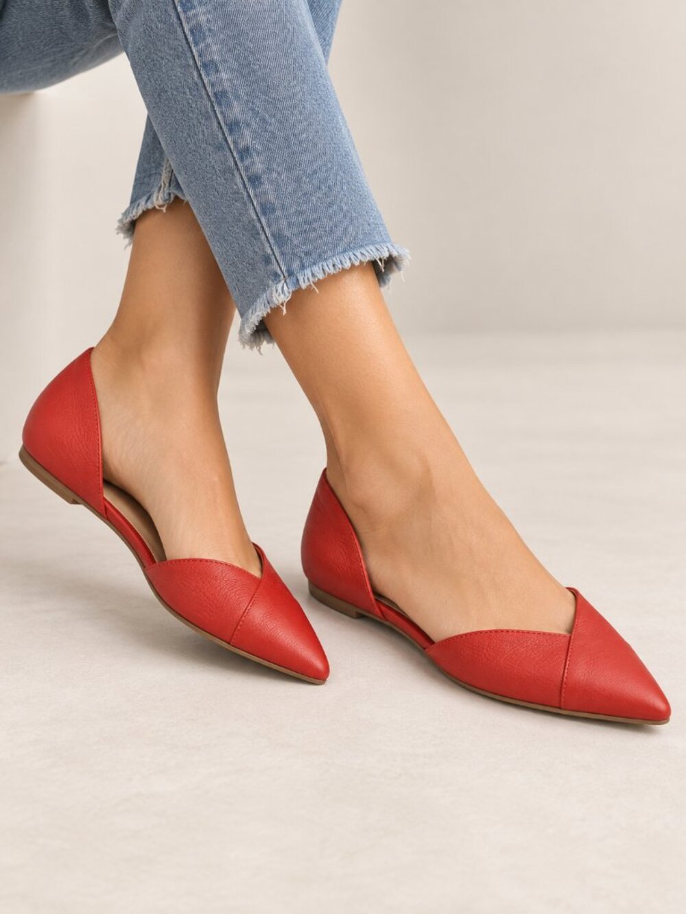 27 Edit Naturalizer 8.5 Red Leather Pointed Toe d'Orsay Flats Quiet Luxury
